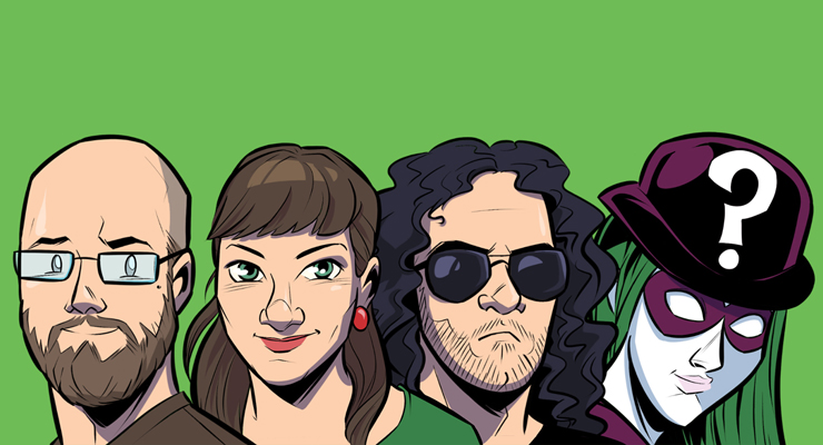 Das Team der Weisheit. In Grün. (Von links: Marcus, Patricia, Malik und die geheimnisvolle Supergästin.)